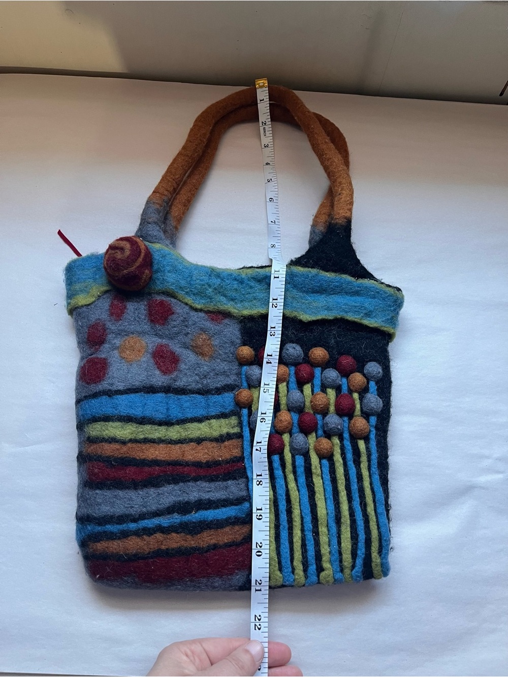 Rising Tide Multicolor 100% Wool Felt Shoulder Bag with Bauble Accents - Picture 11 of 11